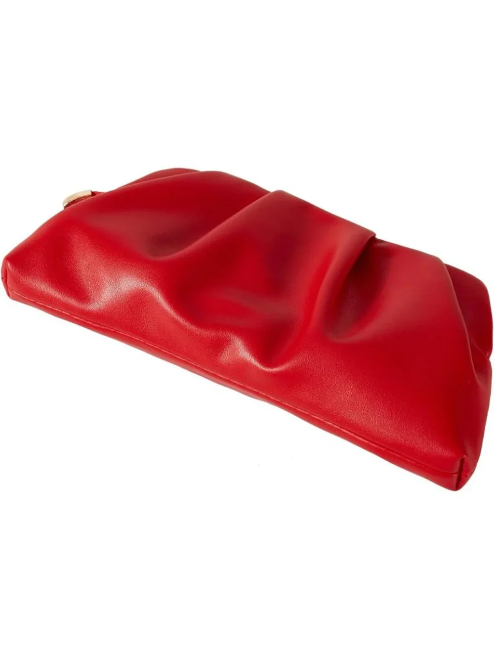 👜Women's Red Leather Ruched Clutch Purse Detachable Metal Chain Crossbody Bag
